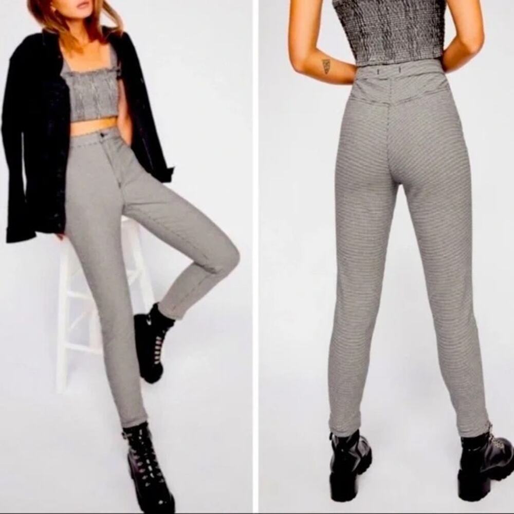 Free People Simone High Rise Black & White Houndstooth Skinny Pant Size 25